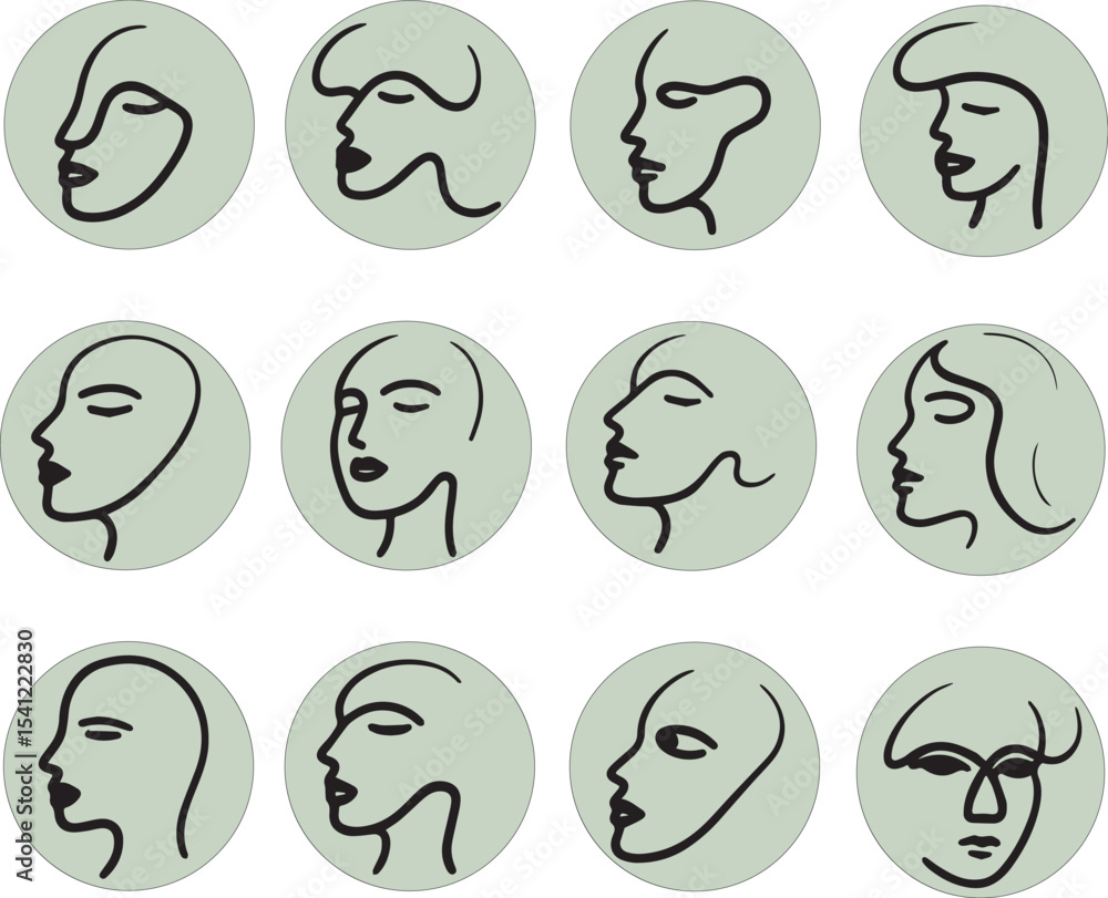 Minimalist line art female profile icon set or vector illustration for modern design Minimalist line art female profile icon set or vector illustration for modern design