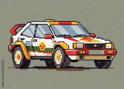 Pixel Art Rally Car Sprite – Retro Off-road Racing Vehicle in 8-bit 16-bit 32-bit Style