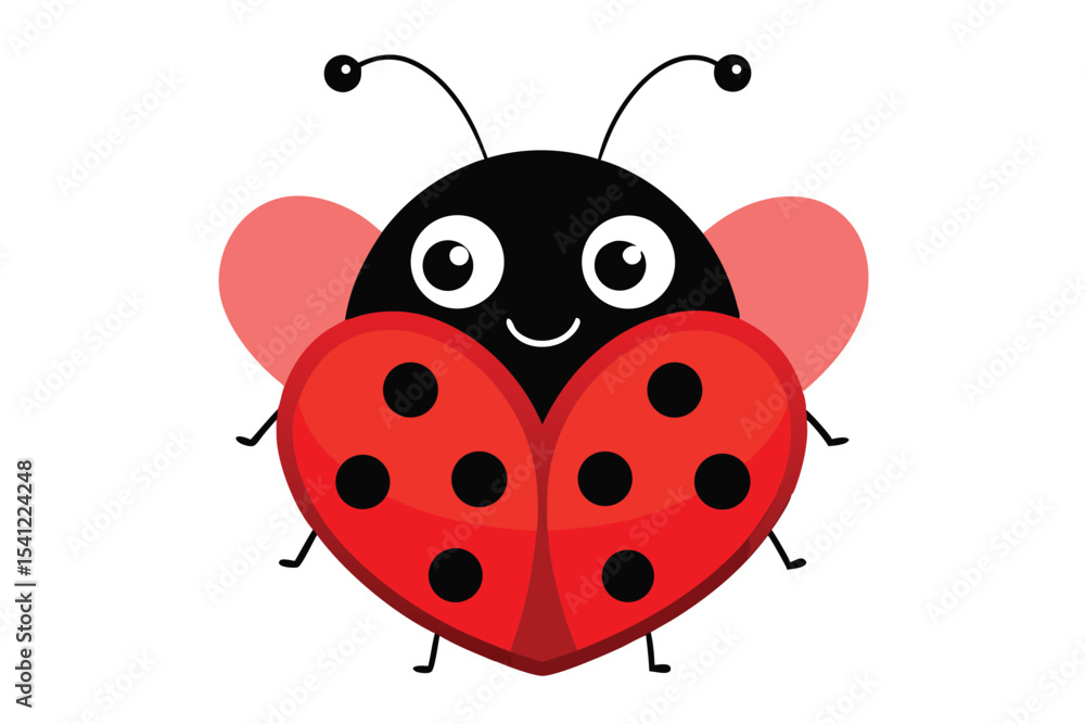 Cartoon Ladybug with Red Wings and Black Spots on a White Background Cartoon Ladybug with Red Wings and Black Spots on a White Background