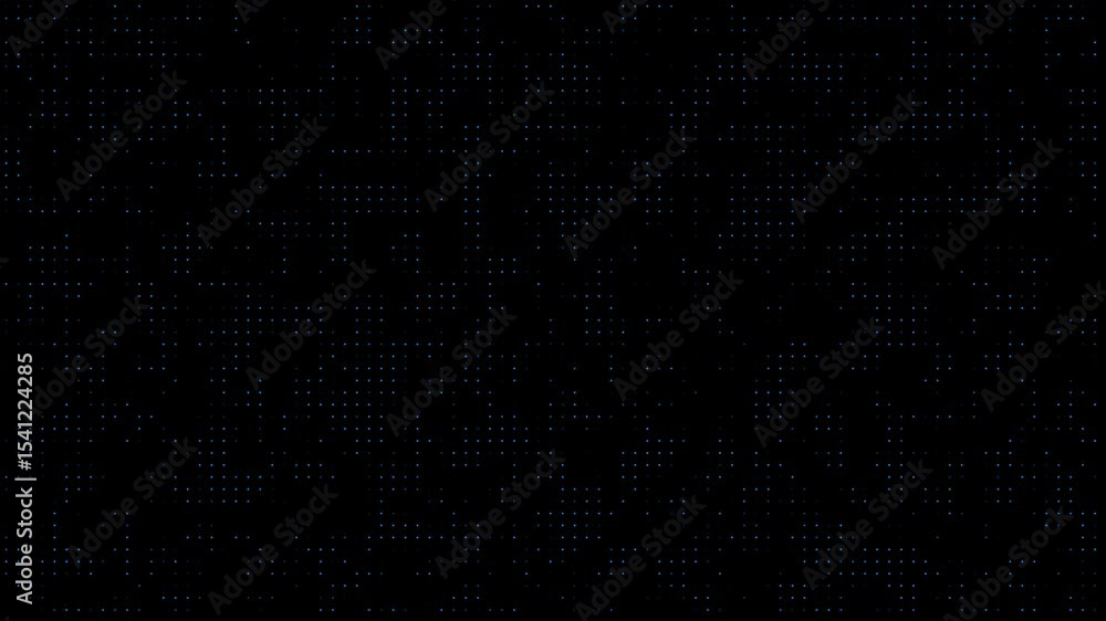 Animated blue dotted technology background on black canvas. The subtle pattern of glowing pixel like dots creates a futuristic digital interface feel, ideal for high tech intros