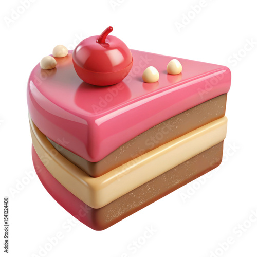 3d render of delicious layered cake with cherry topping