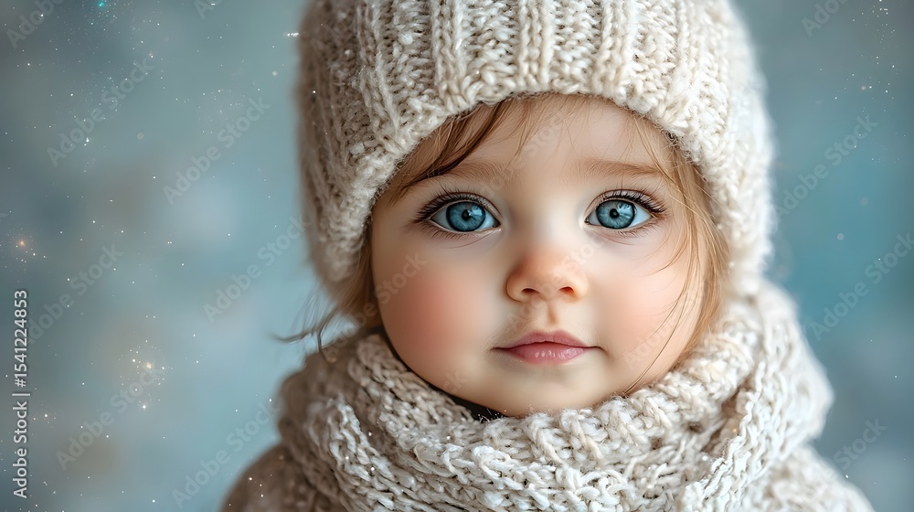 Enchanting baby portrait in a winter wonderland Enchanting baby portrait in a winter wonderland