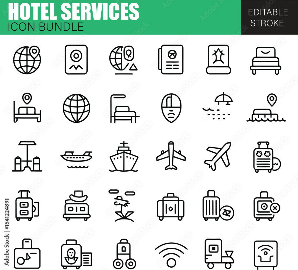 Premium Hotel Services and Guest Amenities Icon Set – Flat Vector Icons for Booking Apps, Travel Websites, and Concierge Tools Premium Hotel Services and Guest Amenities Icon Set – Flat Vector Icons for Booking Apps, Travel Websites, and Concierge Tools