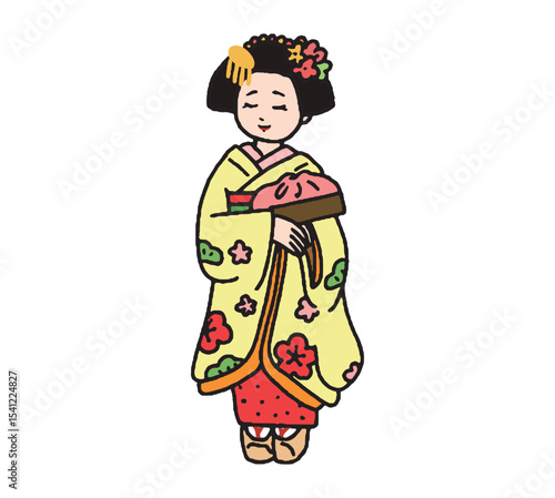 かわいい舞妓さんの手描きイラスト