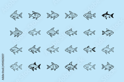 Lemon Tetra,  aquarium fish, line art illustration