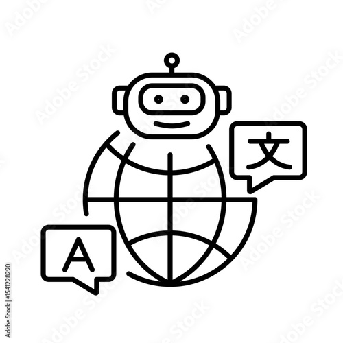 Line icon of universal AI translator avatar with editable stroke for cross-language communication in education