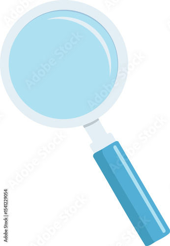 Vector Illustration of a Close-Up Magnifying Glass with Soft Blue Lens and Textured Handle on a Clean White Background in Minimalist Flat Style

