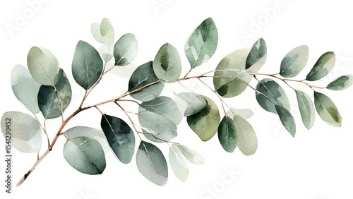 Elegant Watercolor of Eucalyptus Branch