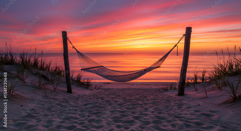 Obraz premium Peaceful sunrise hammock on the beach