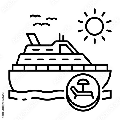 This Cruise ship icon is suitable for Transportation, Travel and Tourism, etc