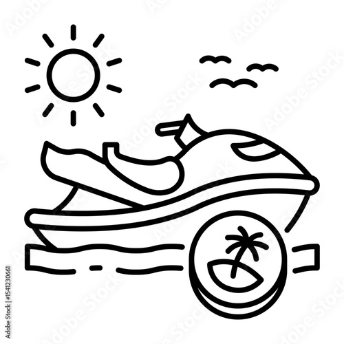This Jet ski icon is suitable for Transportation, Travel and Tourism, etc