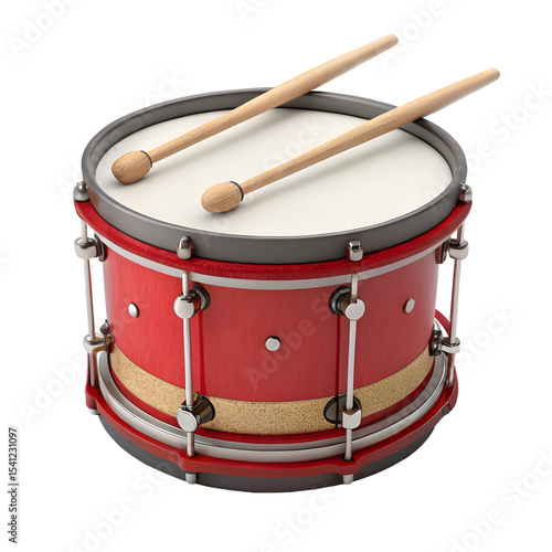 Snare drum with drumsticks isolated on white background