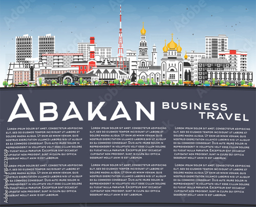 Abakan Russia city skyline with color buildings, blue sky and copy space. Abakan cityscape with landmarks. Business travel and tourism concept with modern and historic architecture.