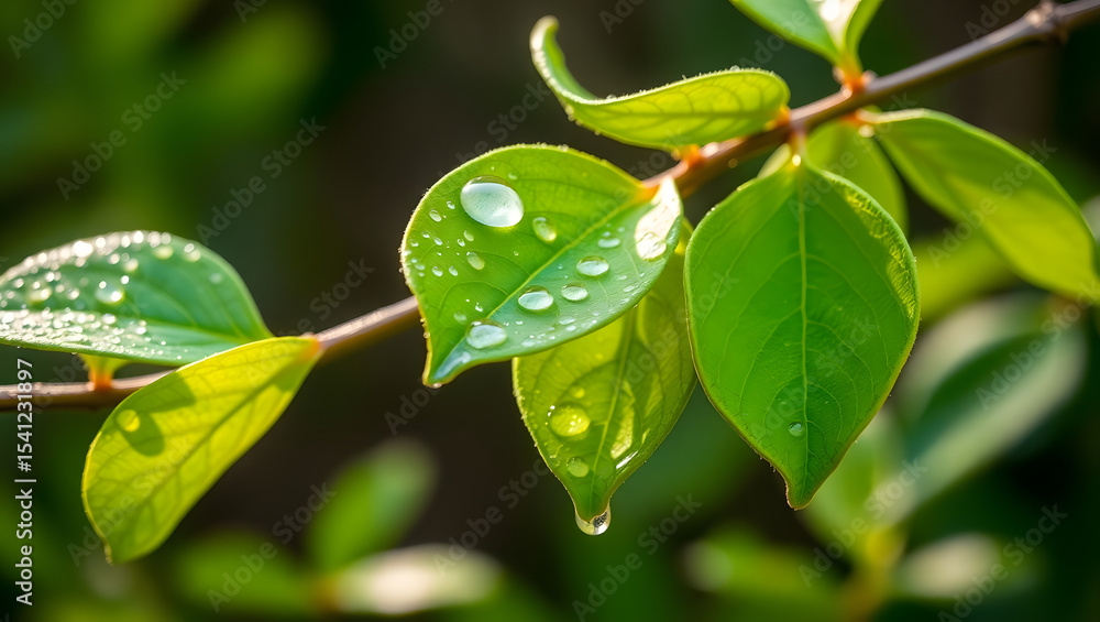Obraz premium Fresh Morning Dew on Green Leaves