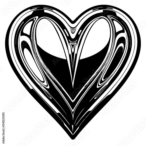 Abstract black and white swirl heart design