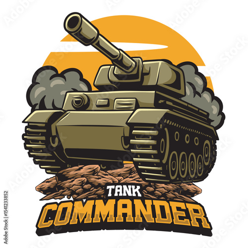 Vector Illustration of Tank with Detailed Illustration Available for Logo Badge