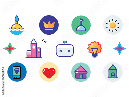 Collection of colorful hand drawn icons isolated on white background
