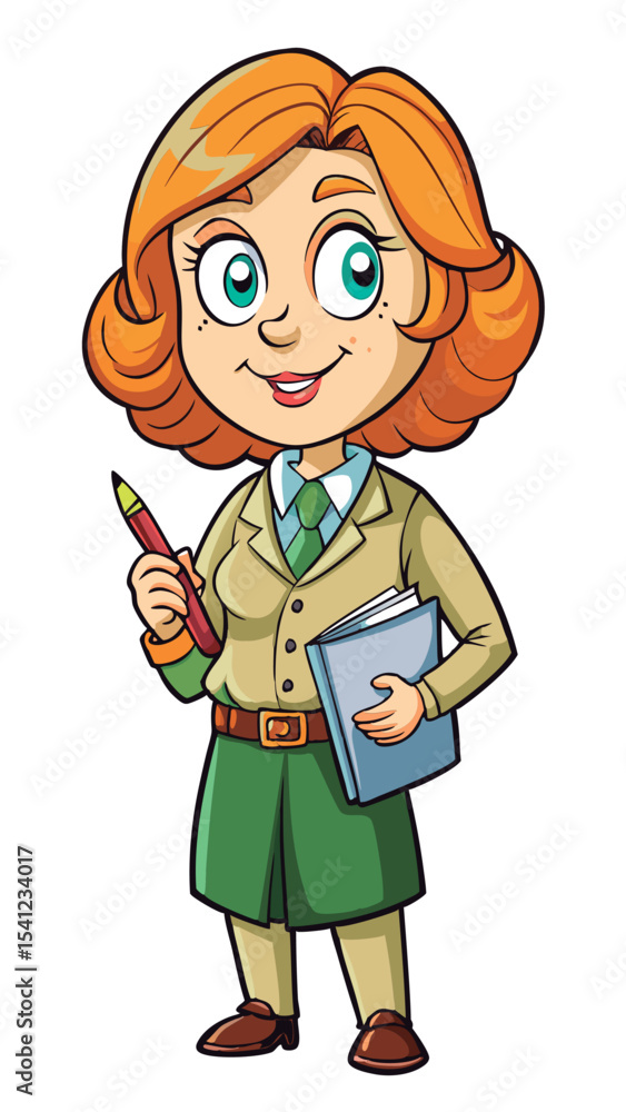 Fototapeta premium Animated teacher holding book and pen.