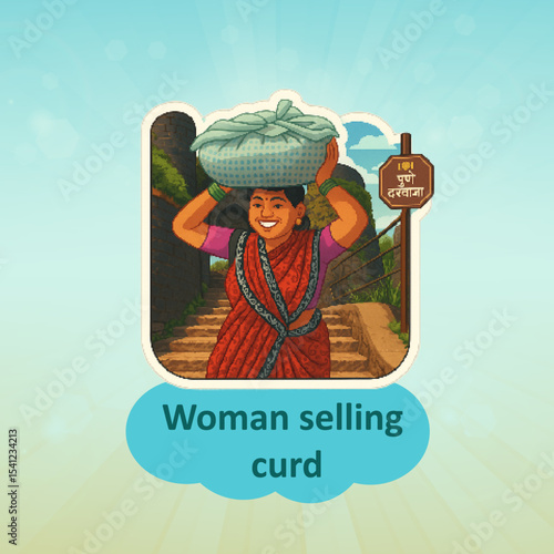 Traditional Indian woman selling curd in earthen pots at Sinhagad Fort.
