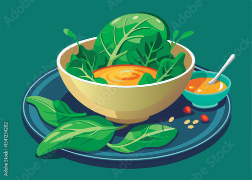 Delicious spinach salad with vibrant dressing.