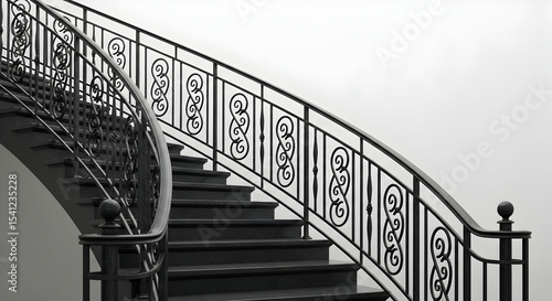 Staircase, Railing, Banister, Elegant Black Wrought Iron Staircase Railing