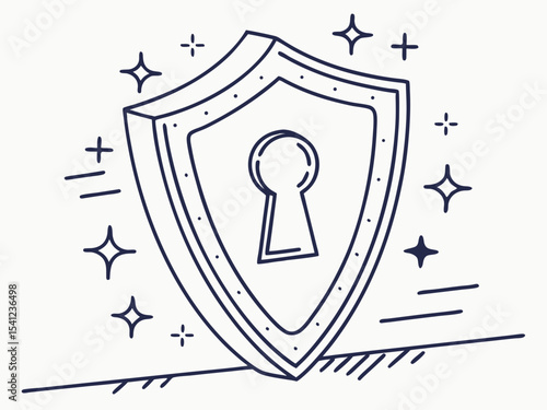 Creative Minimal Line Icon Of A Shield With A Keyhole Symb Vector