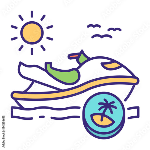 This Jet ski icon is suitable for Transportation, Travel and Tourism, etc