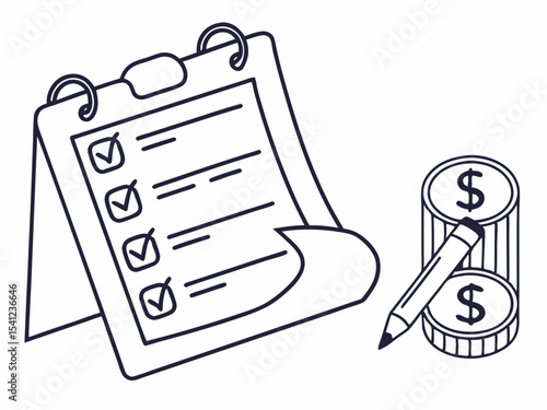 Elegant Simple Line Art Icon Of A Checklist With Dollar Ic Design