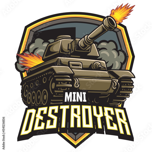 Vector Illustration of Tank with Detailed Illustration Available for Logo Badge