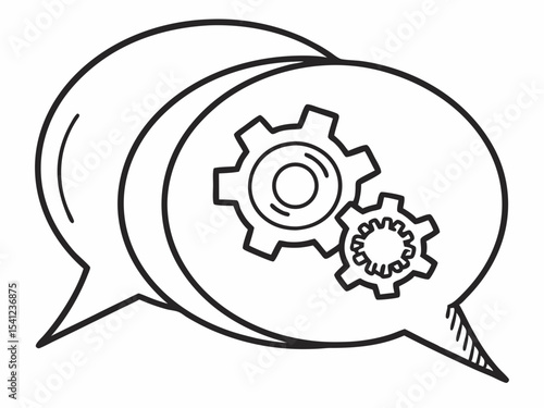 Modern Minimal Line Icon Of A Chat Bubble With Gear Symb Illustration