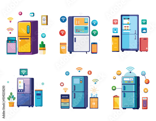 vector set of refrigerator smart with touch controls icon silhouette vector illustration