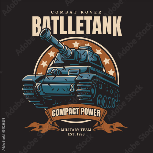 Vector Illustration of Tank with Detailed Illustration Available for Tshirt Design