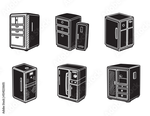 smart refrigerator with touch controls icon silhouette vector illustration