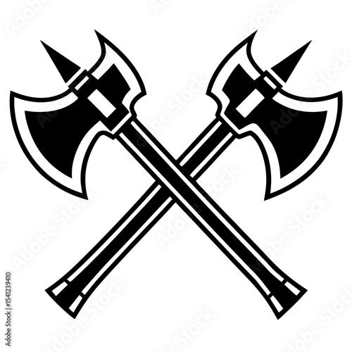 Crossed double bit axes medieval weapon graphic