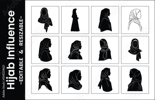 Collection Of Vector Hijab Illustration Muslim Fashion Silhouette Styles Women In Hijab Design
