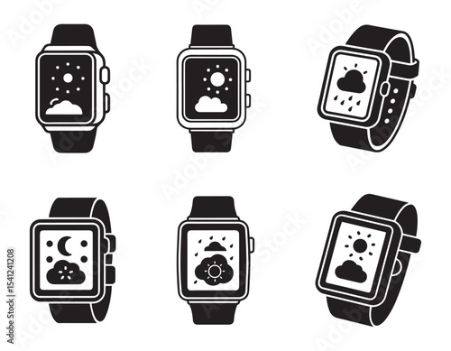 smartwatch showing weather updates icon vector silhouette