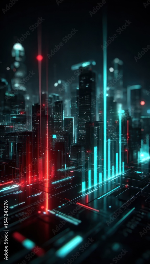 Obraz premium Futuristic city, glowing data streams