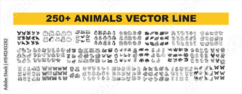 animals silhouete line vector set for drawing book 