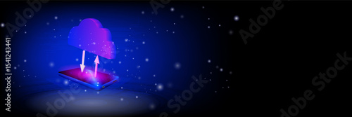 The concept of cloud technology work together with  technology to help send and receive information through maximum efficiency,Vector illustration fantastic style,Cloud technology concept