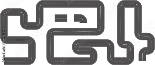 Wavy Curved Road. Top view. Flat vector illustration isolated on white background.