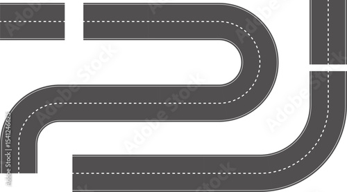 Wavy Curved Road. Top view. Flat vector illustration isolated on white background.