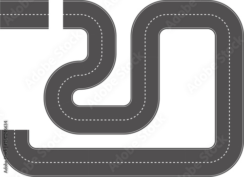 Wavy Curved Road. Top view. Flat vector illustration isolated on white background.