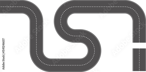 Wavy Curved Road. Top view. Flat vector illustration isolated on white background.