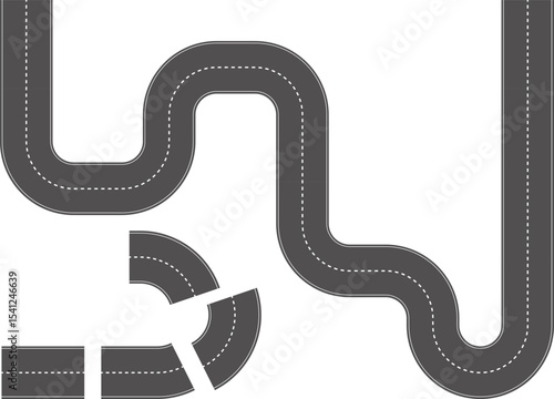 Wavy Curved Road. Top view. Flat vector illustration isolated on white background.