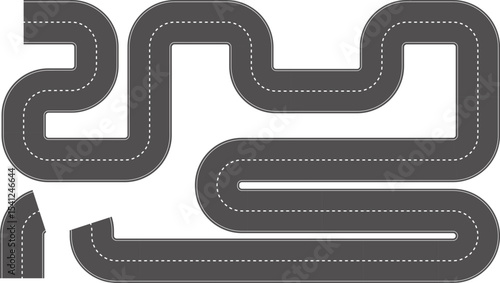 Wavy Curved Road. Top view. Flat vector illustration isolated on white background.