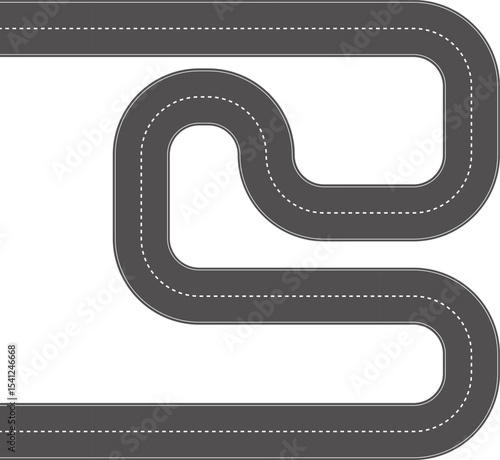 Wavy Curved Road. Top view. Flat vector illustration isolated on white background.