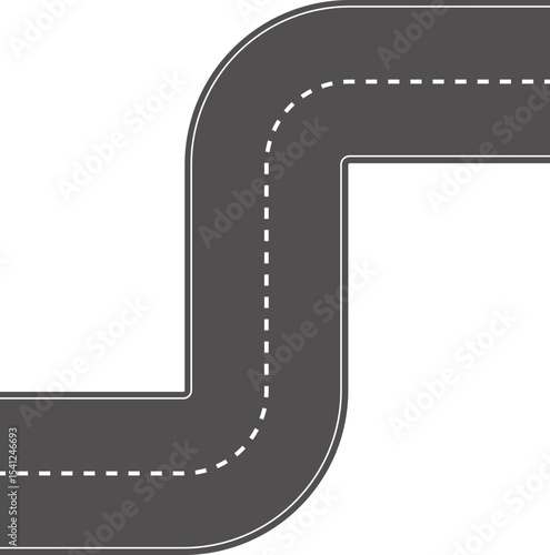 Wavy Curved Road. Top view. Flat vector illustration isolated on white background.