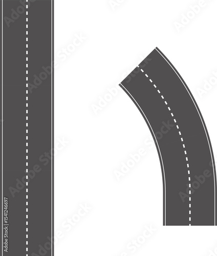 Wavy Curved Road. Top view. Flat vector illustration isolated on white background.
