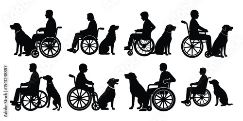 Wheelchair Users and Their Loyal Canine Companions A Set of Silhouettes