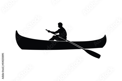 A black silhouette of a canoe paddling.eps